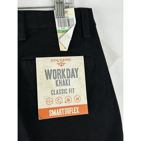 DOCKERS 34x32 Workday Khaki Pants Stretch Classic Smart 360 Flexible Waist Black - Picture 13 of 16